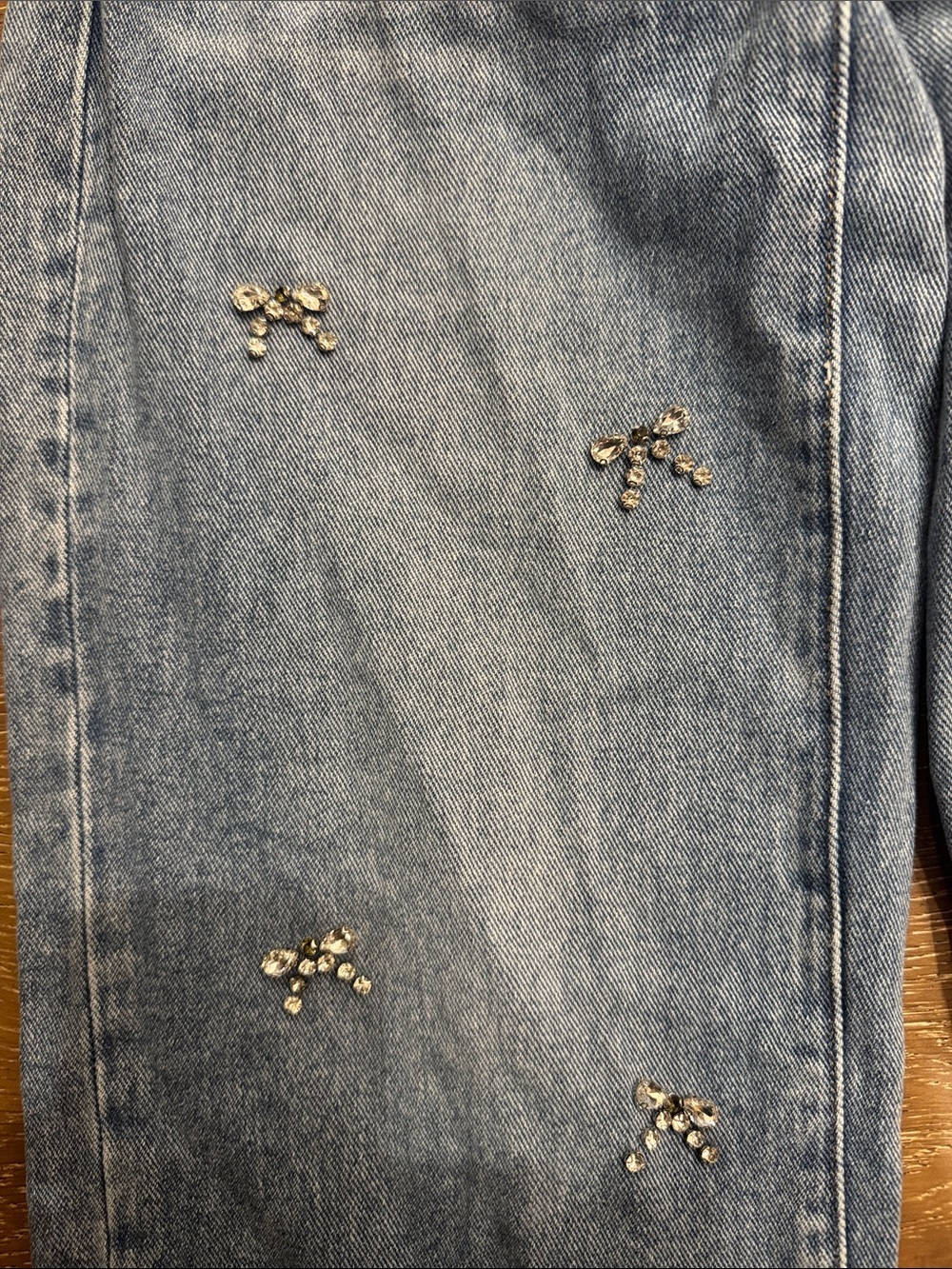 Rare DNM Edit Rhinestone Bow Baggy Jeans Low Rise Wide Leg Size 23 - Picture 4 of 9